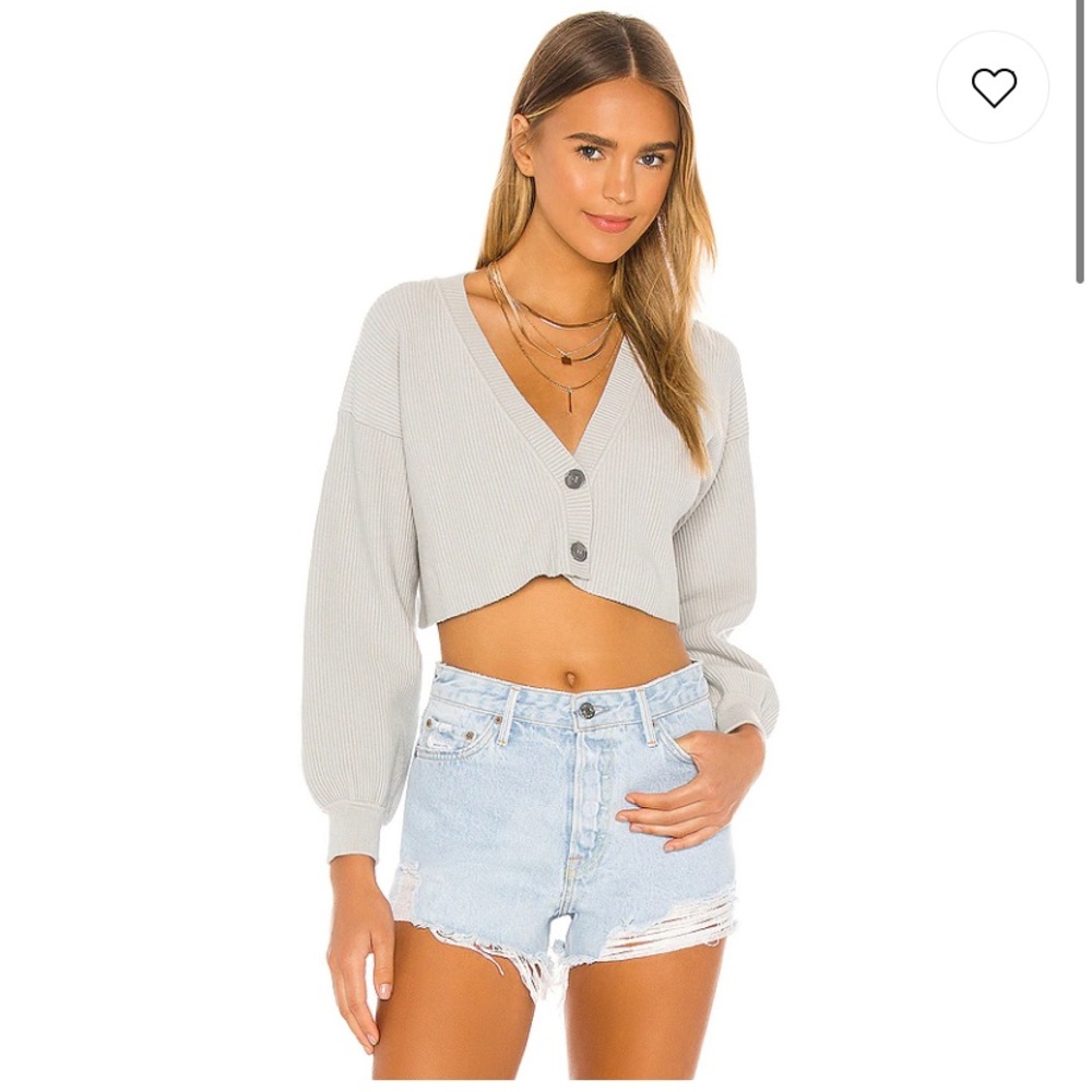 Cropped Ribbed Cardigan in Slate Gray Revolve